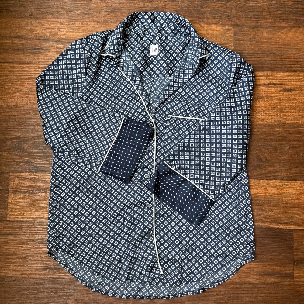 Gap Three-Quarter Sleeve Print Shirt - Navy/White XS